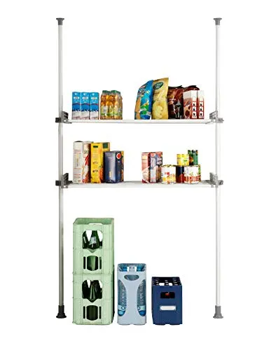 WENKO Teleskop-System Herkules Twin - Verstellbares Ordnungssystem für Badezimmer: Flexibel von 165-300 cm höhenverstellbar und ideal für Handtücher, Waschmittel und mehr. Belastbar bis 15 kg pro Ablage, einfach ohne Bohren montierbar.