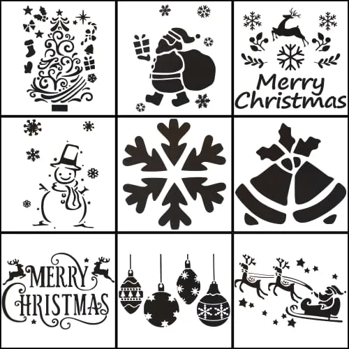 10er Set 42cm Schneespray Fenster Schablonen Weihnachten - Fenster Schneespray Sprühschablonen Wiederverwendbar Schablone Weihnachten Snow Foam Schneeflocken Spray Schnee Sprühschnee Fensterbilder