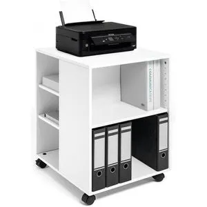 Durable Bürowagen 74/59, 3113-02 - Bürowagen aus Holz, 3-seitig offen mit 6 Ablagen und höhenverstellbaren Fachböden. Ideal für Drucker, mobil dank 4 Laufrollen, Made in Germany.