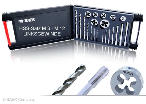 Linksgewinde Set M3 - M12 BAER Gewindeschneider Satz Gewindebohrer Schnedeisen