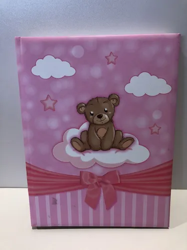 Geburtsfotoalbum 23x30 cm, 60 Seiten, rosa Teddybär, Geschenkbox