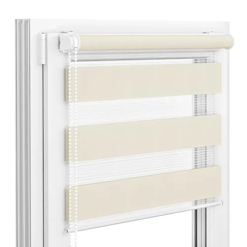 Victoria M. Zevra Doppelrollo Duorollo, Klemmrollo ohne Bohren & mit Bohren für Fenster und Türen, Klemmfix Duo Rollo Fensterrollo Lichtdurchlässige/Verdunkelnde Streifen, 40 x 160 cm, Creme