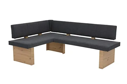 Polster-Eckbank Matteo - Grau, Bequem für 3-4 Personen - Eckbank in Grau mit Artisan Eiche-Optik, bequem gepolstert für gemütliches Sitzen. Ideal für Esszimmer oder Küche. Maße: B: 200 cm, H: 92 cm.