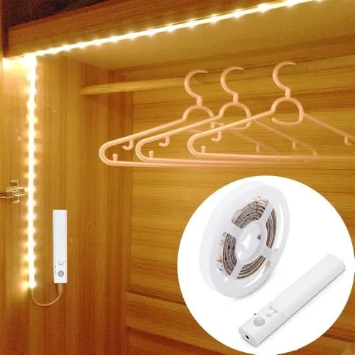 LED Schrankbeleuchtung mit Bewegungsmelder, OriFiil 1M LED Streifen, BatterieBetrieben Nachtlicht,3000K Warmweiß LED Band für Kinderzimmer, Schlafzimmer, Küche, Orientierungslicht,Schrank
