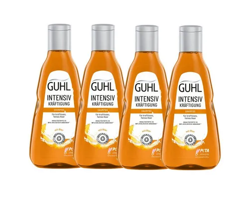 Guhl Intensiv Kräftigung Shampoo für feines dünnes Haar 250ml 4er Pack - Shampoos & Spülungen, stärkt feines Haar und verleiht mehr Volumen für ein gesundes, kräftiges Haargefühl.