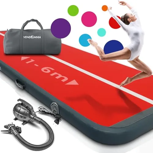 VENDOMNIA Airtrack Matte, 10/20cm hohe aufblasbare Gymnastikmatte in Länge 1/2/3/4/5/6/7/8 m, mit elektrischer Pumpe & Tasche, Tumbling Matte, Turnmatte, Trainingsmatte, Fitnessmatte, Sportmatte,Yoga