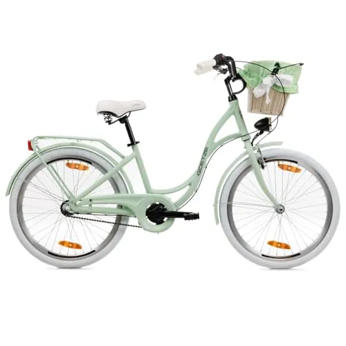 Goetze Style 24 Zoll Kinderfahrrad, 14 Zoll ALU Rahmen, 3-Gang Nabenschaltung, Rücktritt- und V-Bremse, LED-Beleuchtung, Rattan Korb, Gepäckträger, Schutzbleche, Komfortsattel, Seitenständer!