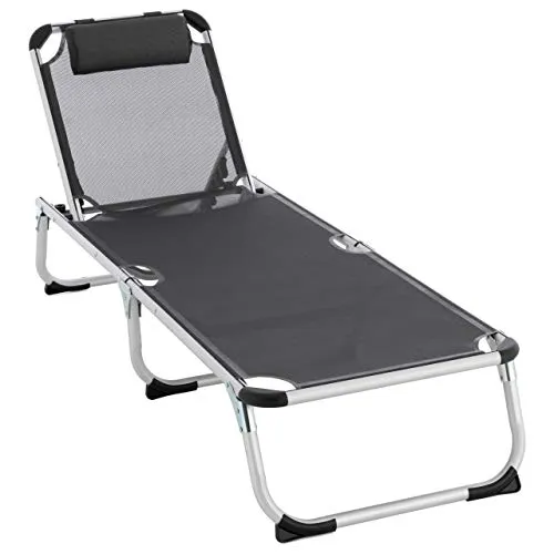 Nexos Trading Divero Gartenliege Camping Liege 187x59x30 cm mit Kopfkissen Sonnenliege klappbar 5fach verstellbar Aluminiumrahmen grau/anthrazit Dreibeinliege Puula