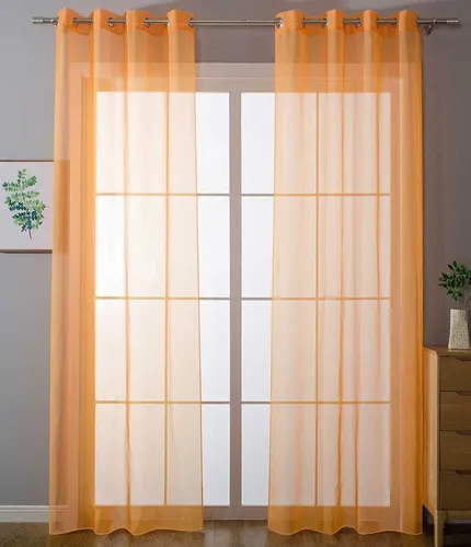 2er Set Ösenvorhänge Transparent »Uni« Gardine Bleiband HxB 175x140 cm Orange