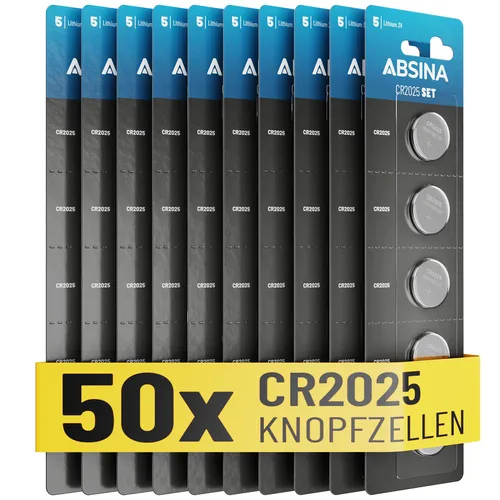 ABSINA Knopfzellen CR2025 50er Pack - Knopfzelle - CR2025 Batterien Knopfzellen