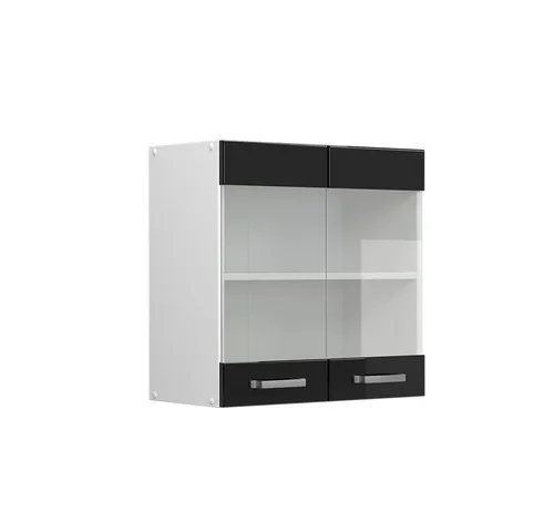 Vicco Glashängeschrank R-Line, Schwarz Hochglanz/Weiß, 60 cm - Hängeschrank für eine stilvolle und organisierte Küche, flexibel umplatzierbar und ideal zur Aufbewahrung von Geschirr und Küchenutensilien.