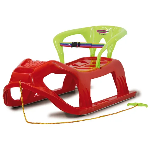 Snow Play Schlitten Snow-Star 90cm rot mit Lehne - Schlitten für Kinder mit Lehne, sicherer Kippschutz und robuste Metallkufen für spannende Talfahrten im Winter.