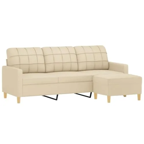 vidaXL 3-Sitzer-Sofa mit Hocker Creme 180 cm
