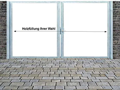 Einfahrtstor Qs Tor Holztor Gartentor Hoftor Verzinkt 2-flügelig 400cm x 160cm - Verzinktes 2-flügeliges Einfahrtstor Qs mit Pfosten, ideal für individuelle Füllungen wie Holz oder Glas. Modernes Design, robuste Bauweise und einfache Montage für eine stilvolle Einfahrt.
