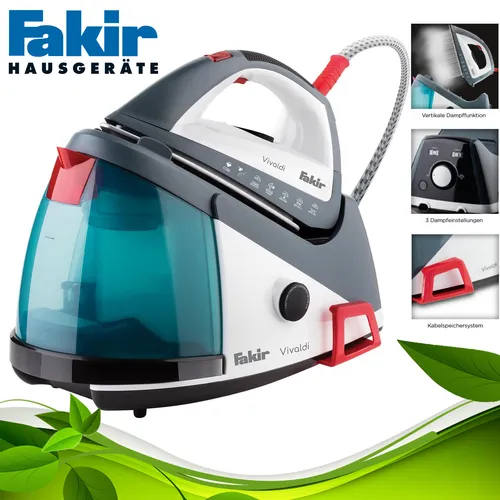 Fakir Vivaldi Dampfbügeleisen mit automatischer Abschaltung - Bügeleisen mit Keramiksohle, 6.5 bar Dampfdruck und Anti-Kalk-System für müheloses Bügeln ohne Ablagerungen.