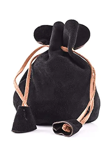 Battle-Merchant Lederbeutel Geldkatze Geldbeutel aus Wildleder | Wikinger Mittelalter LARP (Schwarz)