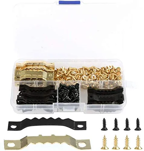 TIMESETL 120er Bildaufhänger Zackenaufhänger mit Schrauben Sägezahn Aufhänger Doppel-Loch Bilderrahmenaufhänger für Bilderrahmen, 60er in Gold 60er in Schwarz