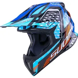 Suomy X-Wing Motley Motocross Helm, schwarz-blau, Größe L für Männer - Leichter und stabiler Motocross Helm mit innovativer Tricarboco-Helmschale. Aerodynamisch optimierter, verstellbarer Helmschirm für optimalen Schutz und Komfort beim Fahren.