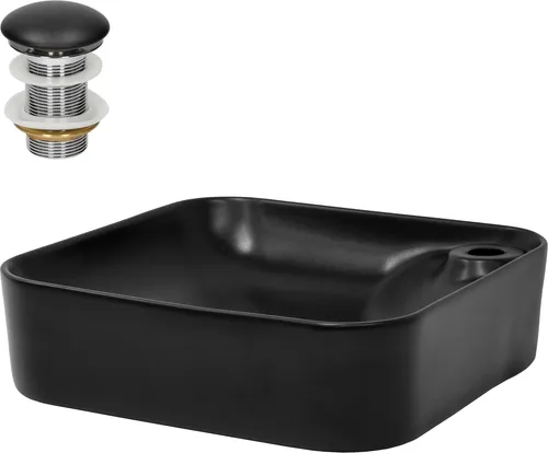 ML-Design Keramik Waschbecken Schwarz matt 43x43x12cm - Moderne Waschschale für Badezimmer und Gäste-WC, mit abgerundeten Ecken und pflegeleichter Oberfläche für einfachen Einsatz und Reinigung.