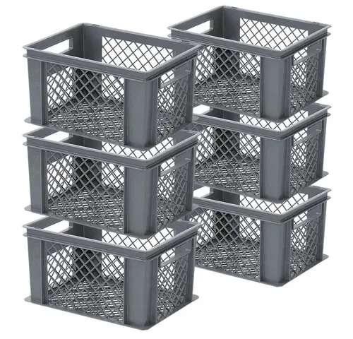 BRB-Lagertechnik Stapelbox BRB 6x Stapelkorb 400x300x225mm - Stapelboxen aus strapazierfähigem, lebensmittelechtem Polypropylen, ideal für sicheres Lagern und Transportieren von Lebensmitteln, spülmaschinenfest und temperaturbeständig.