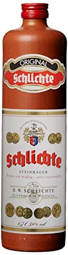 Original Schlichte Steinhäger 0,7L - Obstbrand aus Steinhagen mit unverwechselbarem Wacholder-Geschmack, perfekt für Liebhaber traditioneller Spirituosen im originalen Tonkrug.