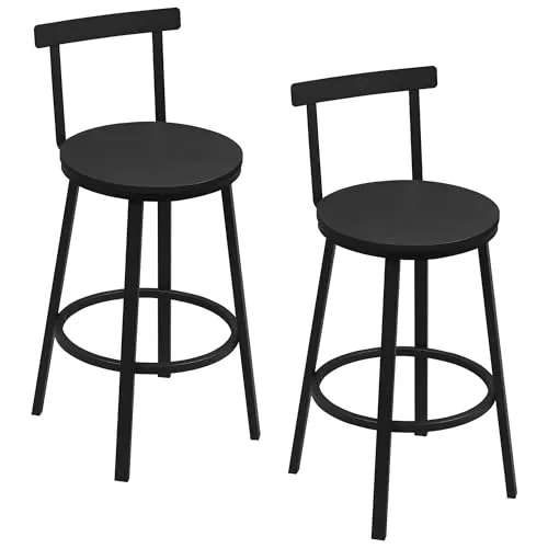 WOLTU Küchenhocker 2er-Set mit Fußstütze und Rückenlehne, Schwarz