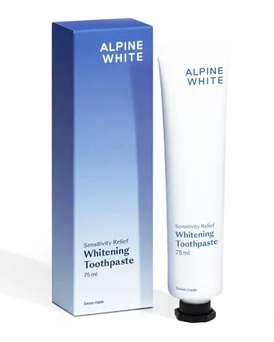 ALPINE WHITE Whitening Toothpaste Sensitivity Relief I Whitening Zahnpasta vegan für empfindliche Zähne I Schonende & aufhellende Zahnpasta mit Kalziumkarbonat & Xylitol I Nachhaltige Zahnpflege