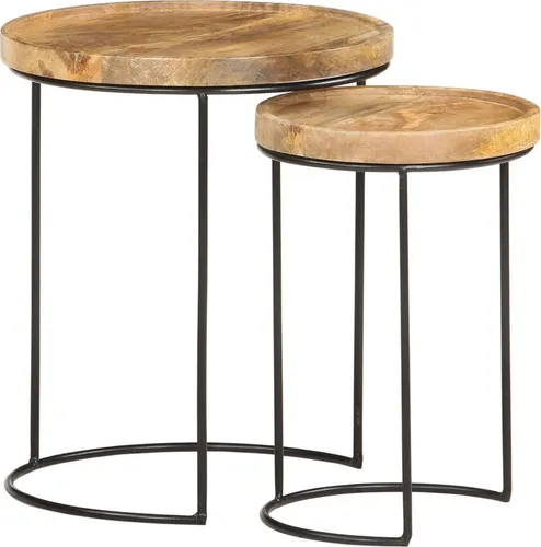 The Living Store 2-tlg. Couchtisch-Set aus Massivholz und Stahl