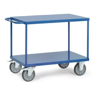 Fetra Tischwagen 2401B - Robuster Metallwagen mit 600kg Tragkraft - Tischwagen mit 2 stabilen Etagen aus Stahlblech, ideal für schwere Lasten. Made in Germany, mit TPE-Rollen für einfache Mobilität und 10 Jahre Garantie.