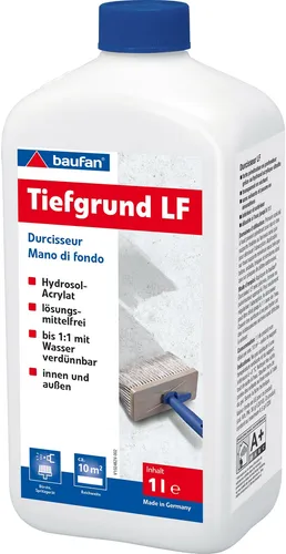 Baufan Tiefgrund LF - 1,0 l Grundierung - Hochwertige Grundierung für optimale Haftung und Tiefenwirkung, ideal für saugfähige Untergründe.