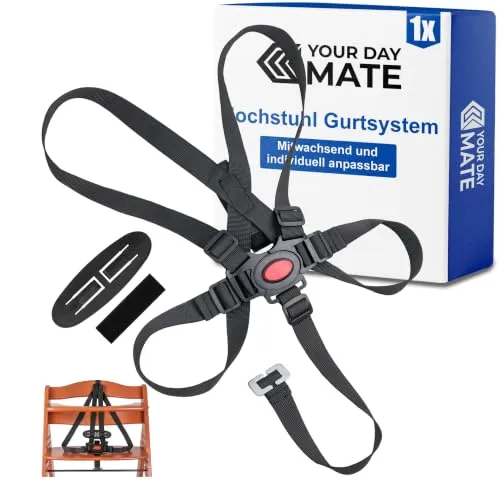 Hochstuhl 5-Punkt Gurtsystem, 1 Set, Schwarz, kompatibel mit Hauck Alpha, Beta, Stokke Tripp Trapp ohne Baby Set, roba Sit Up, Hochstuhlgurt mit Rückenfixierung