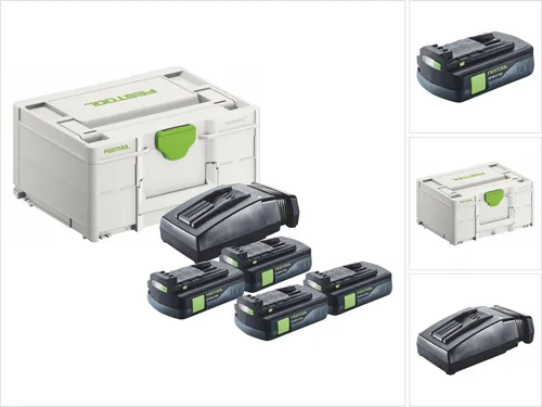 Festool Energie Set 4x BP 18 Li 3,0 C - Elektrowerkzeug-Akkus mit 4 leistungsstarken 18 V Lithium-Ionen Akkus (3,0 Ah) und TCL 6 Ladegerät für effizientes Arbeiten ohne Unterbrechung.