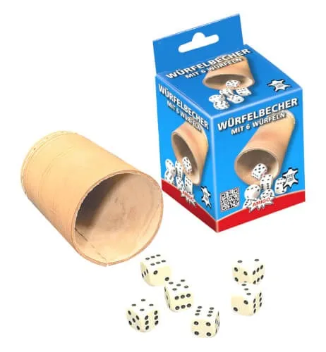 Amigo WÜRFEL, KEGEL, CHIPS, ANLEITUNGEN Würfelbecher 8.4cm (befüllt m. 6 Würfeln