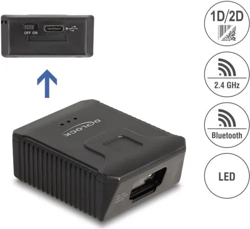 Delock Tragbarer Barcode-Scanner - 100 Scans/Sek - Barcodescanner mit Bluetooth 4.1 und USB-Anschluss, ideal für mobile Anwendungen und effizientes Scannen im Geschäft.