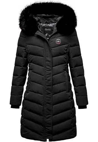 REPUBLIX Damen Gefütterte Winterjacke RJ-8016 Schwarz L - Elegante Damen Winterjacke mit femininer Passform, aus pflegeleichtem 100% Polyester. Kunstfellkragen und Kapuze bieten zusätzlichen Wetterschutz. Praktische Reißverschlusstaschen für sichere Aufbewahrung. Ideal für Alltag und Freizeit.