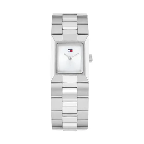 Tommy Hilfiger Damen-Quarzuhr mit Rechteckigem Gehäuse - Elegante Armbanduhr für Damen mit präzisem Zweizeiger-Quarzuhrwerk und stilvollem Rechteckgehäuse, ideal für feminine Looks. Wasserdicht bis 3 ATM und mit silbernem Sonnenschliff-Zifferblatt.