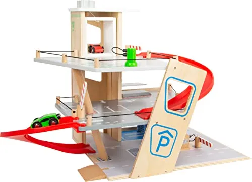 small foot Parkhaus Premium - 3 Ebenen mit Rampe - Holzspielzeug Autogarage mit stabilen Rampen, Elektro-Ladesäule und vielen Zubehörteilen für kreativen Spielspaß.