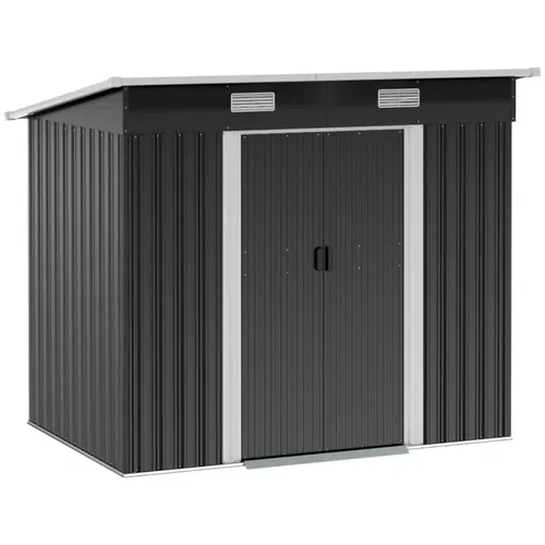 Gerätehaus Metall 2,3 m² 207 x 130 x 182 cm Geräteschuppen mit Pultdach Fenster Bodenrahmen Schwarz