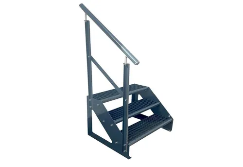 Kaminbau Mierzwa Außentreppe Premium Treppe Anthrazit mit oder ohne Geländer, für Geschosshöhen bis 57.00 cm, Stufen Gitterroststufen nach DIN 24531, (Höhe 57 cm, Stufenbreite und Geländerart wählbar), Gartentreppe Stahltreppe Wetterfest Rostfrei Feuer-Verzinkt Rutschfest