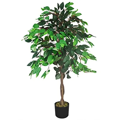 Decovego Kunstpflanze Ficus Benjamin 110 cm - Künstliche Pflanzen für Innen- und Außenbereiche, sieht echt aus und eignet sich hervorragend als Deko oder Sichtschutz.