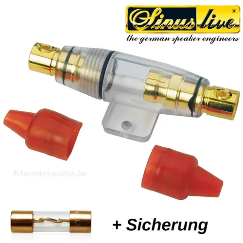 Sinuslive SH100 Profi Sicherungshalter Stromkabel PKW KFZ 24 Karat vergoldet