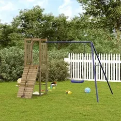 vidaXL Spielturm aus Kiefernholz mit Schaukel - Entdecke den perfekten Spielplatz für deine Kinder! Dieser Spielturm aus kesseldruckimprägniertem Kiefernholz bietet eine stabile Konstruktion, eine Plattform, Schaukel und Kletterwand für endlosen Spielspaß im eigenen Garten!