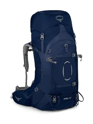 Osprey Ariel 55 Trekkingrucksack für Frauen - Ceramic Blue - Wanderrucksack mit PFC-freier DWR-Beschichtung, verstellbarer AirScape Rückenplatte und integrierter Regenhülle für optimalen Komfort und Schutz bei jedem Abenteuer.
