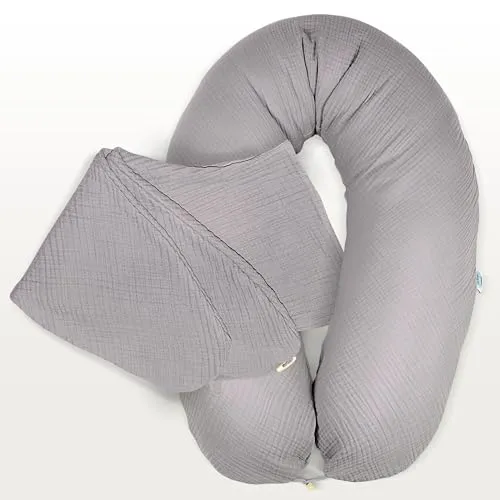 sei Design Stillkissenbezug 100% Baumwolle passend für Stillkissen XXL, Bezug für Schwangerschaftskissen, Seitenschläferkissen 190 x 30 cm, mit Reißverschluss, waschbar und Schadstoffgeprüft