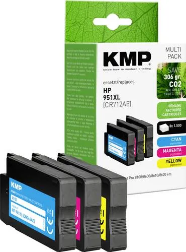 KMP Druckerpatrone ersetzt HP 951XL, CN046AE, CN047AE, CN048AE - Kombi-Pack - Kompatible Tintenpatrone für HP-Drucker, entwickelt in Deutschland, höchste Farbintensität und Qualität, hergestellt in Europa zu einem attraktiven Preis.