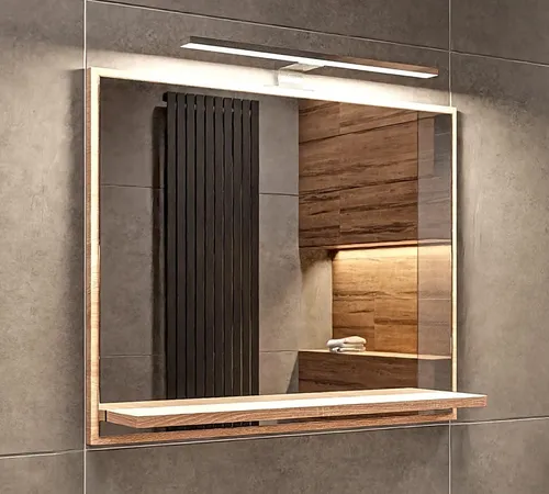 Badspiegel Sonoma mit LED Beleuchtung 4000K IP44 H 50 x B 60 cm – Chrome LED-Gehäuse Spiegel mit Ablage