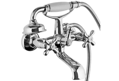 PaulGurkes Design Retro Wannenarmatur mit Handbrause - Armaturen mit nostalgischem Design, aus massivem Messing gefertigt und hochwertig verchromt für eine langlebige Nutzung. Ideal für stilvolle Badezimmer.