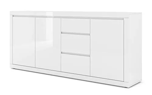BIM Furniture Kommode 195 x 40 x 89 cm – Elegantes Sideboard mit 3 Türen - Kommoden & Sideboards – Hochwertige, grifflos designte Kommode in Hochglanz Weiß, ideal für modernen Wohnstil und viel Stauraum für Ordnung in jedem Raum.