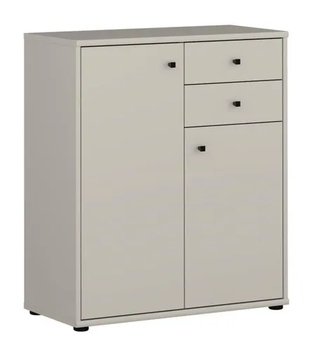Forte TEMPRA 2 Kommode 70 80 – Moderne Aufbewahrungslösung - Moderne Kommode mit 2 Schubladen und 2 Türen, ideal für Wohnzimmer, Schlafzimmer oder Büro. Der warme Farbton Kaschmir | Beige und die pflegeleichte Oberfläche sorgen für stilvolle Akzente in jedem Raum.