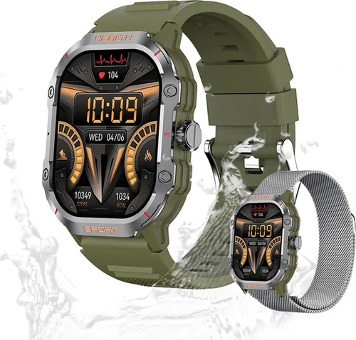 Herren's AMOLED Display 260mAh Akku IP67 Wasserdicht 2.01 Zoll Smartwatch mit Herzfrequenzmessung, Blutdruckkontrolle, Fitness uhr